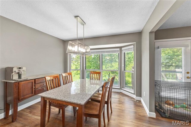 391 Carriage Trail Ct, Ofallon, MO 63368 - dining area featuring a textured ceiling, dark wood-style flooring, plenty of natural light, and a chandelier