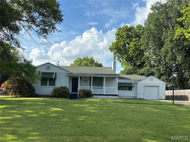 2125 Richmond Ave, Granite City, IL 62040 - ranch-style house featuring a porch, a chimney, and an attached garage