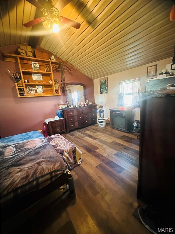 767 Wortham Rd, Park Hills, MO 63601 - bedroom with vaulted ceiling, wood finished floors, and wooden ceiling