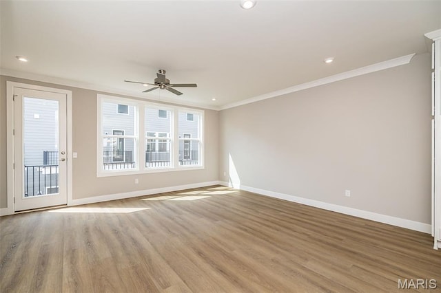 8915 E Gateway Hts Unit 94-803, Richmond Heights, MO 63144 - unfurnished room with a ceiling fan, ornamental molding, light wood-style flooring, and recessed lighting