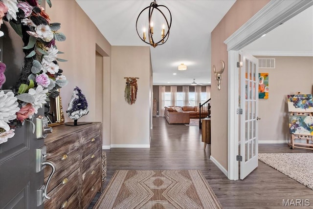 2385 Chemin Ave, Saint Charles, MO 63301 - entryway with wood finished floors and a chandelier