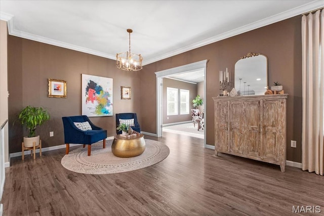 2385 Chemin Ave, Saint Charles, MO 63301 - sitting room with wood finished floors, a chandelier, and ornamental molding