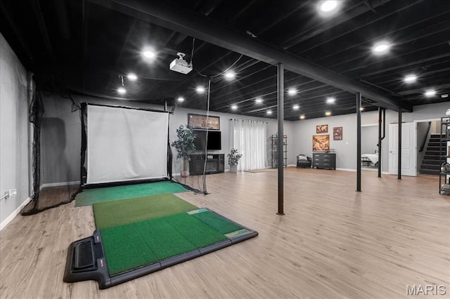 2385 Chemin Ave, Saint Charles, MO 63301 - recreation room featuring wood finished floors and golf simulator