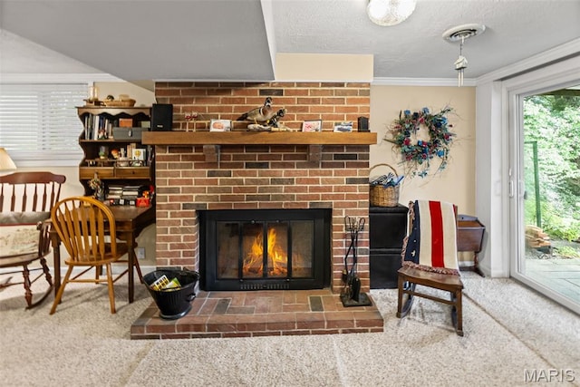 3200 Ridgeway Ave, Godfrey, IL 62035 - carpeted living area with a fireplace and crown molding