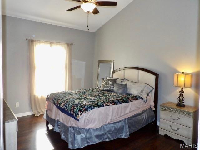 7302 Spring Creek Ln, Ofallon, MO 63368 - bedroom featuring wood finished floors, lofted ceiling, and a ceiling fan