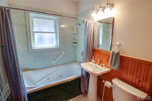 301 E 7th St, Alton, IL 62002 - bathroom featuring a combined bath / shower with jetted tub and a wainscoted wall