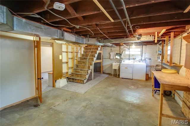 301 E 7th St, Alton, IL 62002 - basement featuring washing machine and clothes dryer and stairs