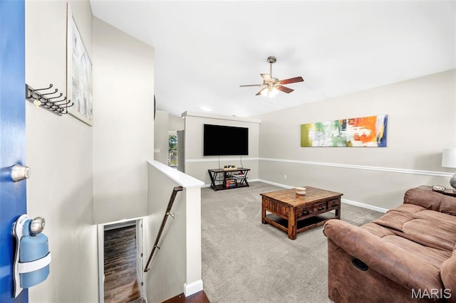 33 Kingspointe Dr, Saint Peters, MO 63376 - carpeted living room featuring ceiling fan and baseboards
