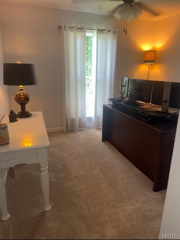 24 Lantern Ln, Lake St Louis, MO 63367 - home office featuring a ceiling fan and light colored carpet