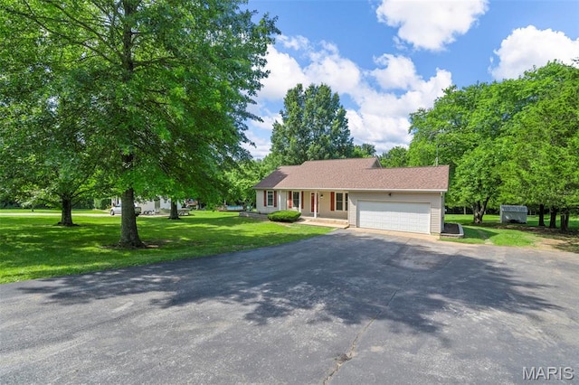 5265 Country Club Rd, Washington, MO 63090 - view of front facade with asphalt driveway, an attached garage, a front lawn, and a porch