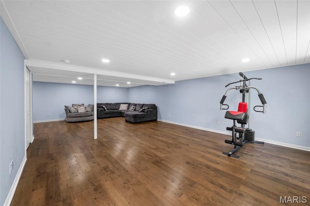 5265 Country Club Rd, Washington, MO 63090 - exercise area with dark wood-style floors and recessed lighting
