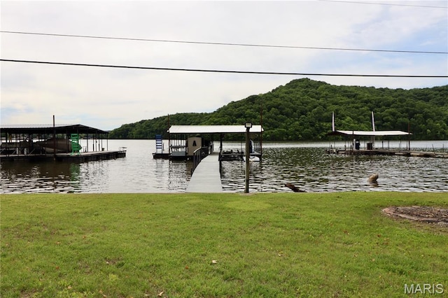 980 Laura Hufferd Rd, Roach, MO 65787 - dock area with a water view, a lawn, and a forest view