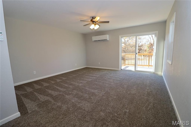 261 Buffalo Linn Creek Rd, Macks Creek, MO 65786 - empty room featuring dark carpet, a wall mounted AC, and ceiling fan
