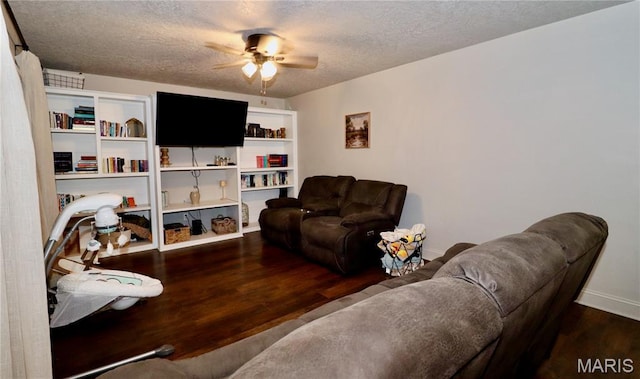 110 S Bend Rd, Lebanon, MO 65536 - living room with a textured ceiling, wood finished floors, and ceiling fan