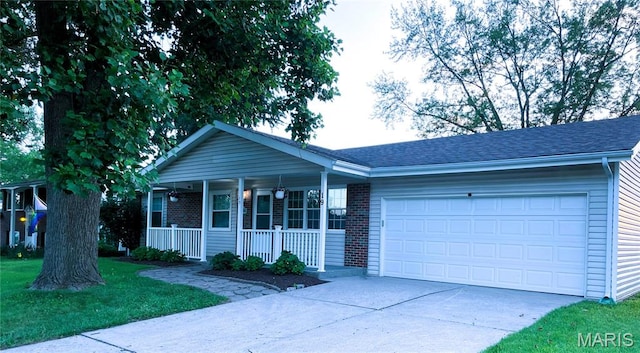 19 Saint David Dr, Saint Peters, MO 63376 - ranch-style house with covered porch, concrete driveway, an attached garage, and a shingled roof