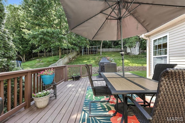 2039 Meramec Meadows Dr, Fenton, MO 63026 - wooden terrace with outdoor dining space and a fenced backyard