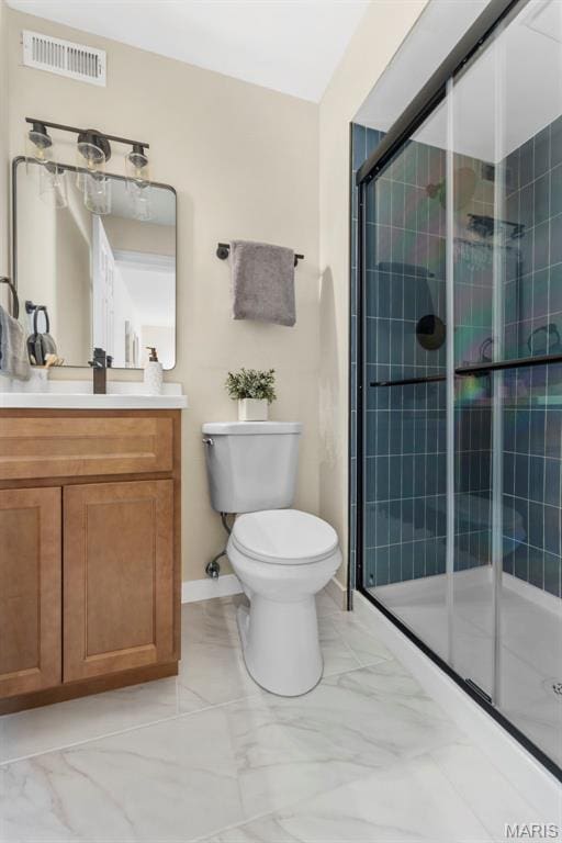 115 E Bodley Ave Unit A6, Kirkwood, MO 63122 - bathroom with vanity, a shower stall, and marble finish floors