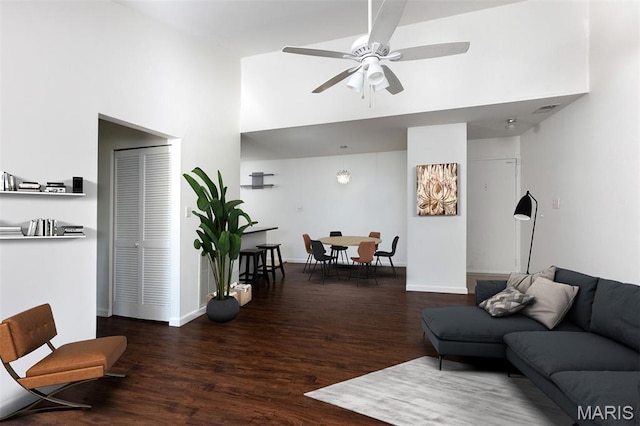 1316 Holgate Unit G6, Ballwin, MO 63021 - living room with ceiling fan, high vaulted ceiling, and wood finished floors