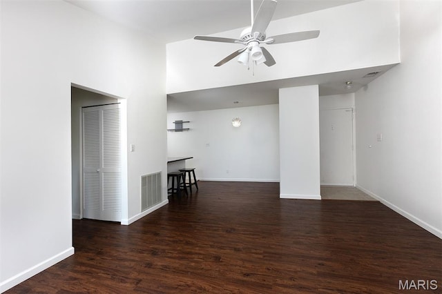1316 Holgate Unit G6, Ballwin, MO 63021 - empty room with ceiling fan, wood finished floors, and high vaulted ceiling