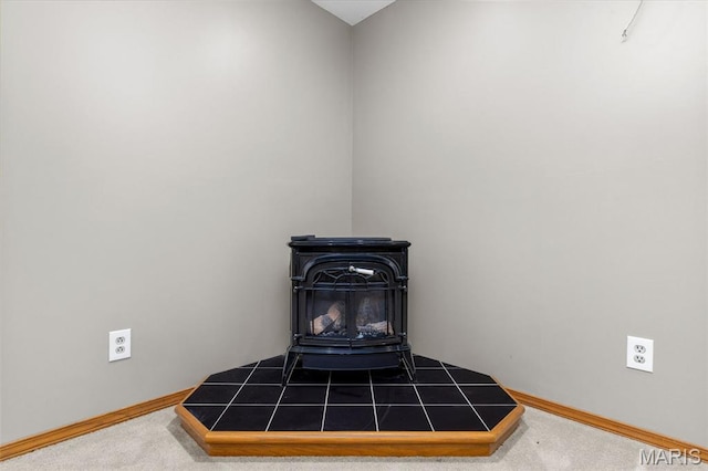 15495 Long Castle Forest Ct, Chesterfield, MO 63017 - detailed view of a wood stove and carpet floors