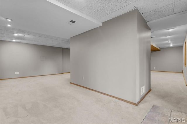 15495 Long Castle Forest Ct, Chesterfield, MO 63017 - finished below grade area with a paneled ceiling, carpet flooring, and recessed lighting