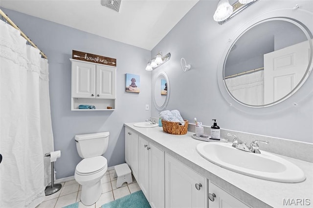 1745 Woodwind Dr, Imperial, MO 63052 - full bathroom with double vanity, tile patterned floors, and curtained shower