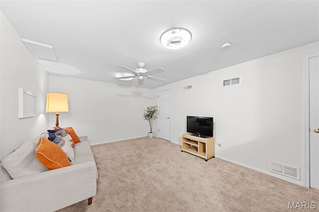 1745 Woodwind Dr, Imperial, MO 63052 - living area with attic access, carpet flooring, and a ceiling fan