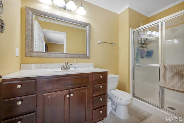 7 Mcclay Village Cir, Saint Peters, MO 63376 - full bathroom with vanity, a shower stall, crown molding, and tile patterned flooring