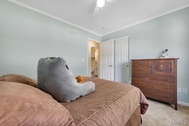 7 Mcclay Village Cir, Saint Peters, MO 63376 - bedroom featuring ornamental molding, light colored carpet, ceiling fan, and a closet
