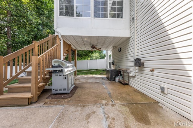 7 Mcclay Village Cir, Saint Peters, MO 63376 - view of patio / terrace with grilling area, stairway, and a ceiling fan