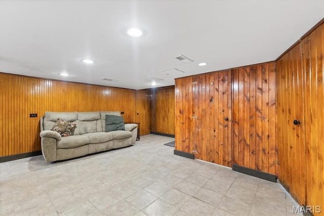 7248 Dorset Ave, University City, MO 63130 - living room with recessed lighting and wood walls