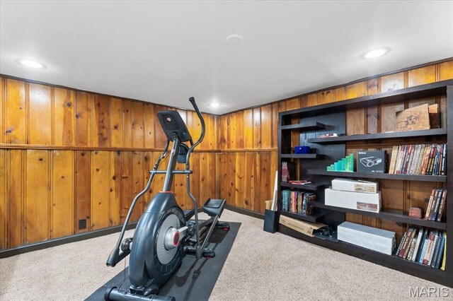 7248 Dorset Ave, University City, MO 63130 - workout area with carpet, wood walls, and recessed lighting