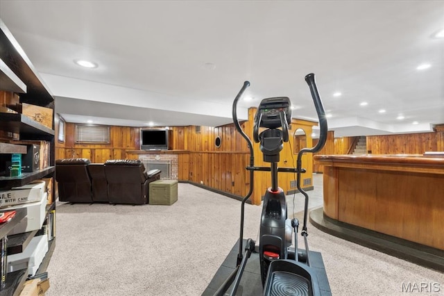 7248 Dorset Ave, University City, MO 63130 - workout room featuring wooden walls, recessed lighting, and bar