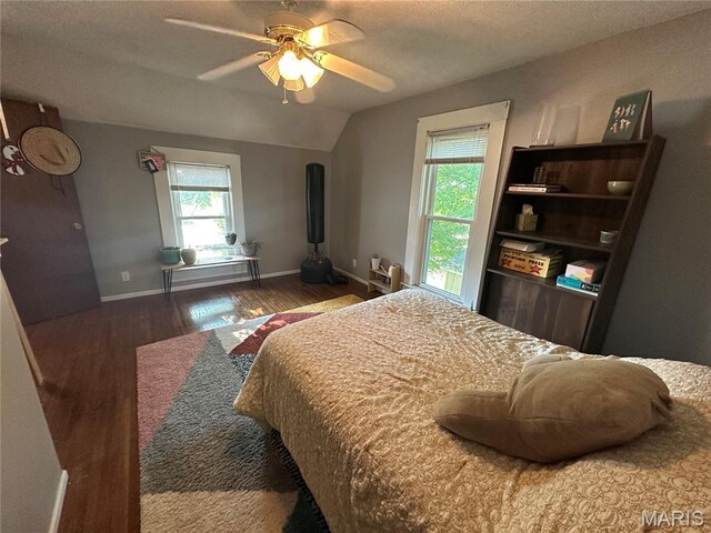 325 N Prairie St, Greenville, IL 62246 - bedroom with wood finished floors, a ceiling fan, and lofted ceiling