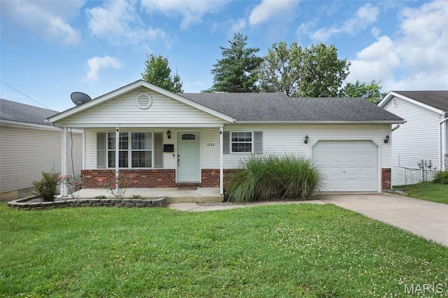 1222 W 8th St, Washington, MO 63090 - view of front of property featuring brick siding, a garage, a porch, driveway, and a front yard