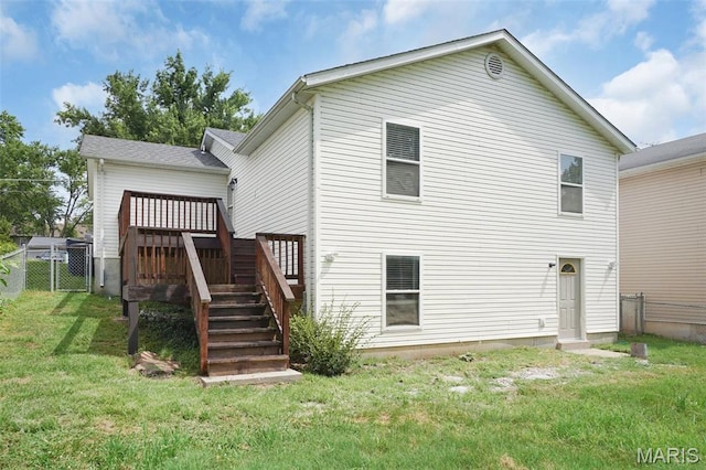1222 W 8th St, Washington, MO 63090 - rear view of property featuring a wooden deck and stairs