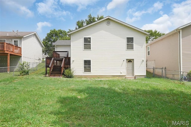 1222 W 8th St, Washington, MO 63090 - back of house with a fenced backyard, a deck, and stairway
