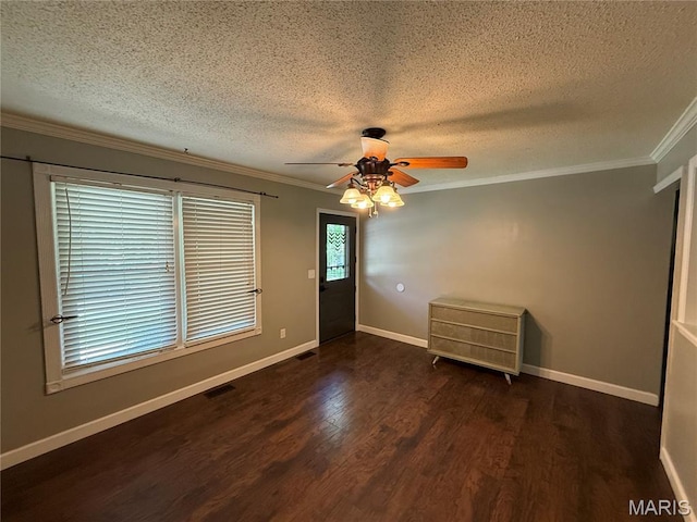812 Sommerset Dr, Troy, MO 63379 - empty room with wood finished floors, ceiling fan, a textured ceiling, and crown molding