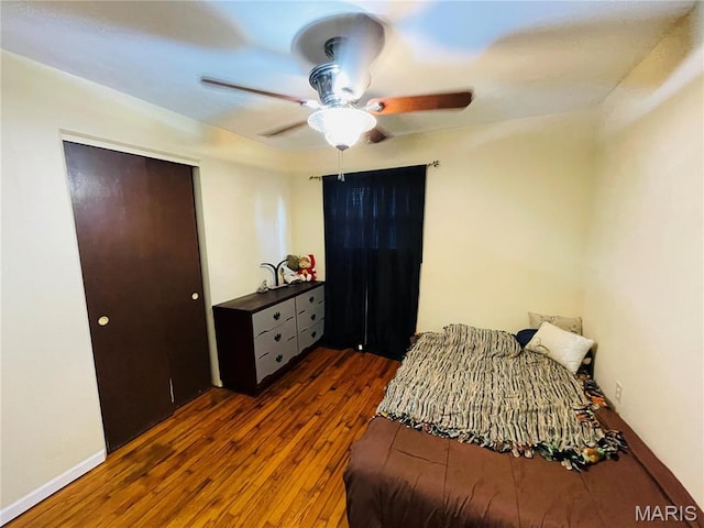 15315 Humbert Rd, Brighton, IL 62012 - bedroom with hardwood / wood-style floors, ceiling fan, and a closet