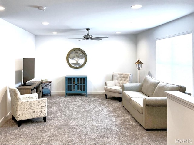 2393 Windswept Farms Dr, Eureka, MO 63025 - living room featuring carpet, ceiling fan, and recessed lighting
