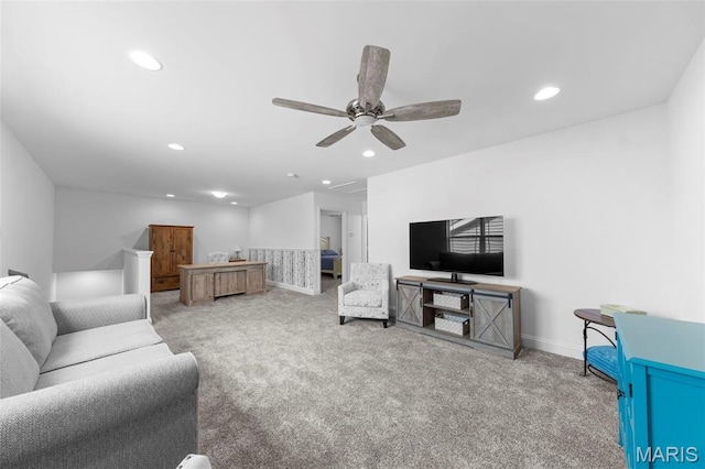 2393 Windswept Farms Dr, Eureka, MO 63025 - carpeted living area with ceiling fan and recessed lighting