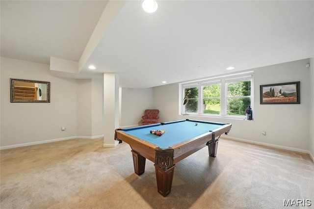 27 Carlton Lake Ct, Wentzville, MO 63385 - playroom with light colored carpet, pool table, and recessed lighting