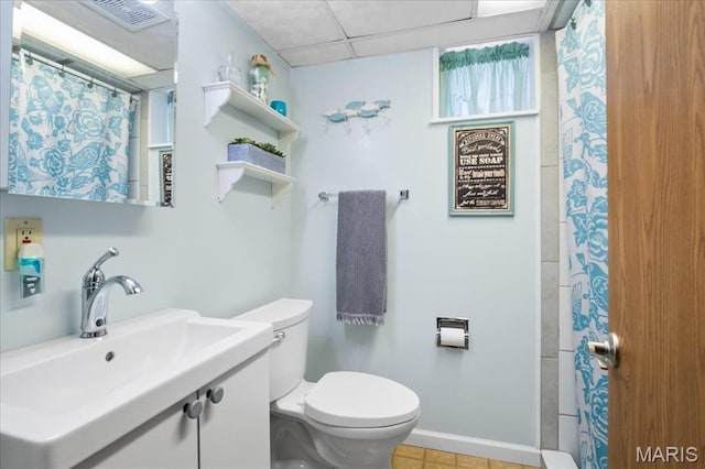 8822 Crest Oak Ln, Saint Louis, MO 63126 - full bathroom with a shower with curtain, vanity, tile patterned floors, and a paneled ceiling