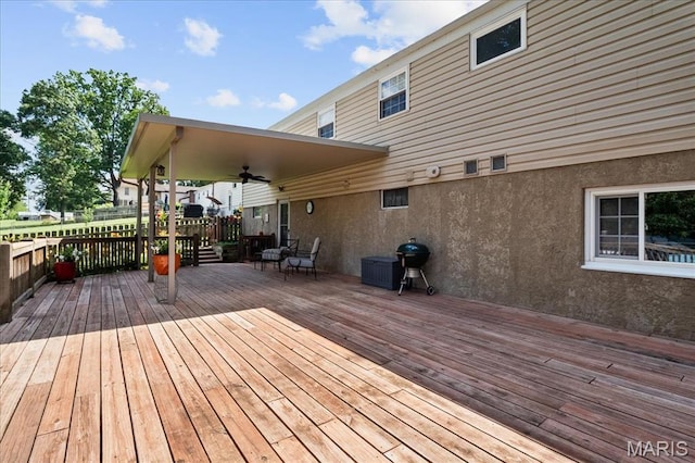 8822 Crest Oak Ln, Saint Louis, MO 63126 - deck featuring a ceiling fan and area for grilling
