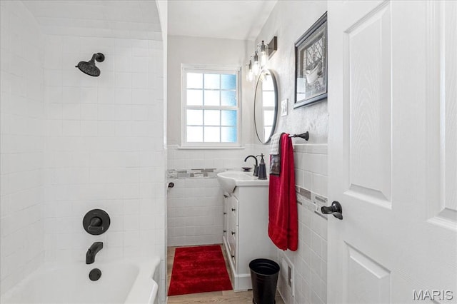 407 N 28th St, Belleville, IL 62226 - full bath with vanity,  shower combination, and tile walls