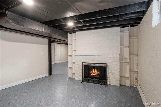 407 N 28th St, Belleville, IL 62226 - finished below grade area featuring a brick fireplace and concrete block wall