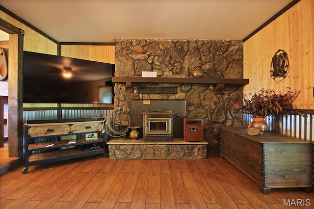31337 Hudson Rd, Lebanon, MO 65536 - living room featuring wooden walls and wood-type flooring