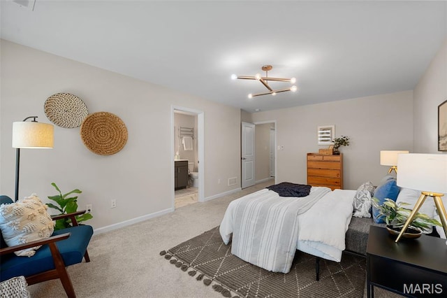 618 Maple Frst, Saint Louis, MO 63122 - bedroom with a chandelier, carpet flooring, and ensuite bathroom