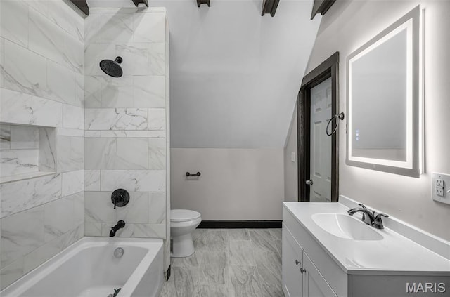 5123 Wicklow Pl, Saint Louis, MO 63111 - bathroom with vanity, shower / washtub combination, and marble look tile flooring