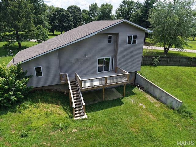 20055 Simmons Rd, Waynesville, MO 65583 - back of house featuring stairway, a deck, and a shingled roof